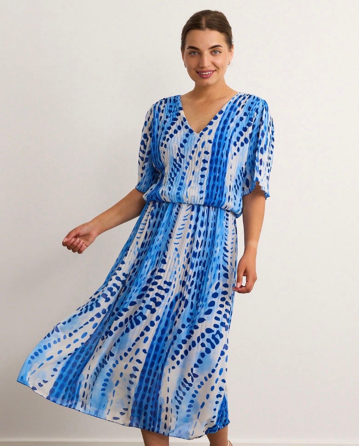 Cara Royal Blue Pleated Midi Dress