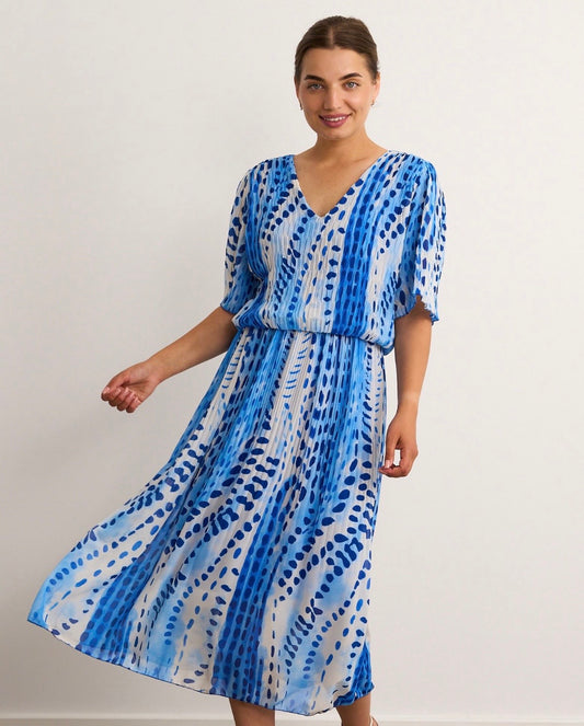 Cara Royal Blue Pleated Midi Dress