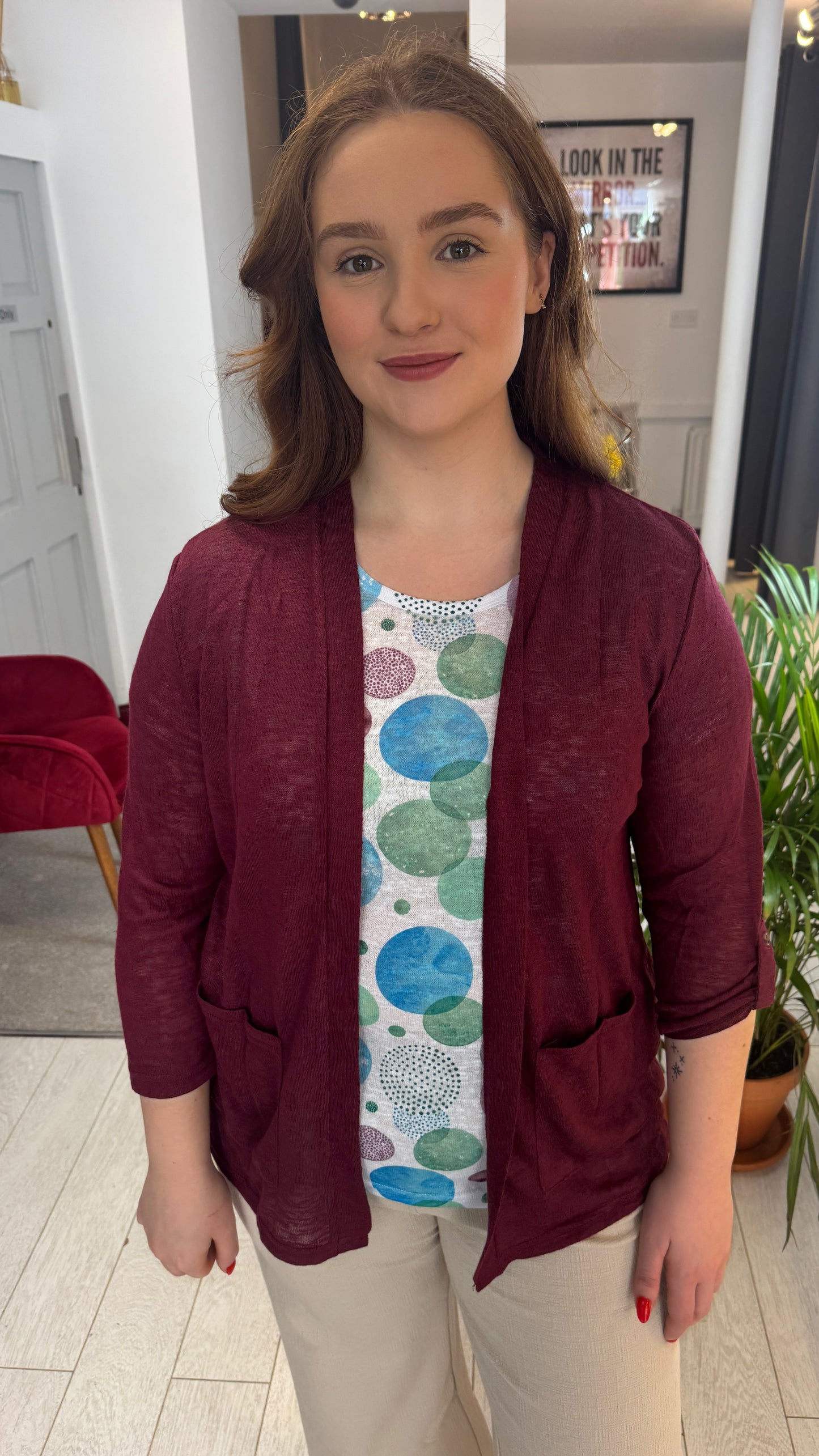 Rhea Burgundy Lightweight Summer Cardigan