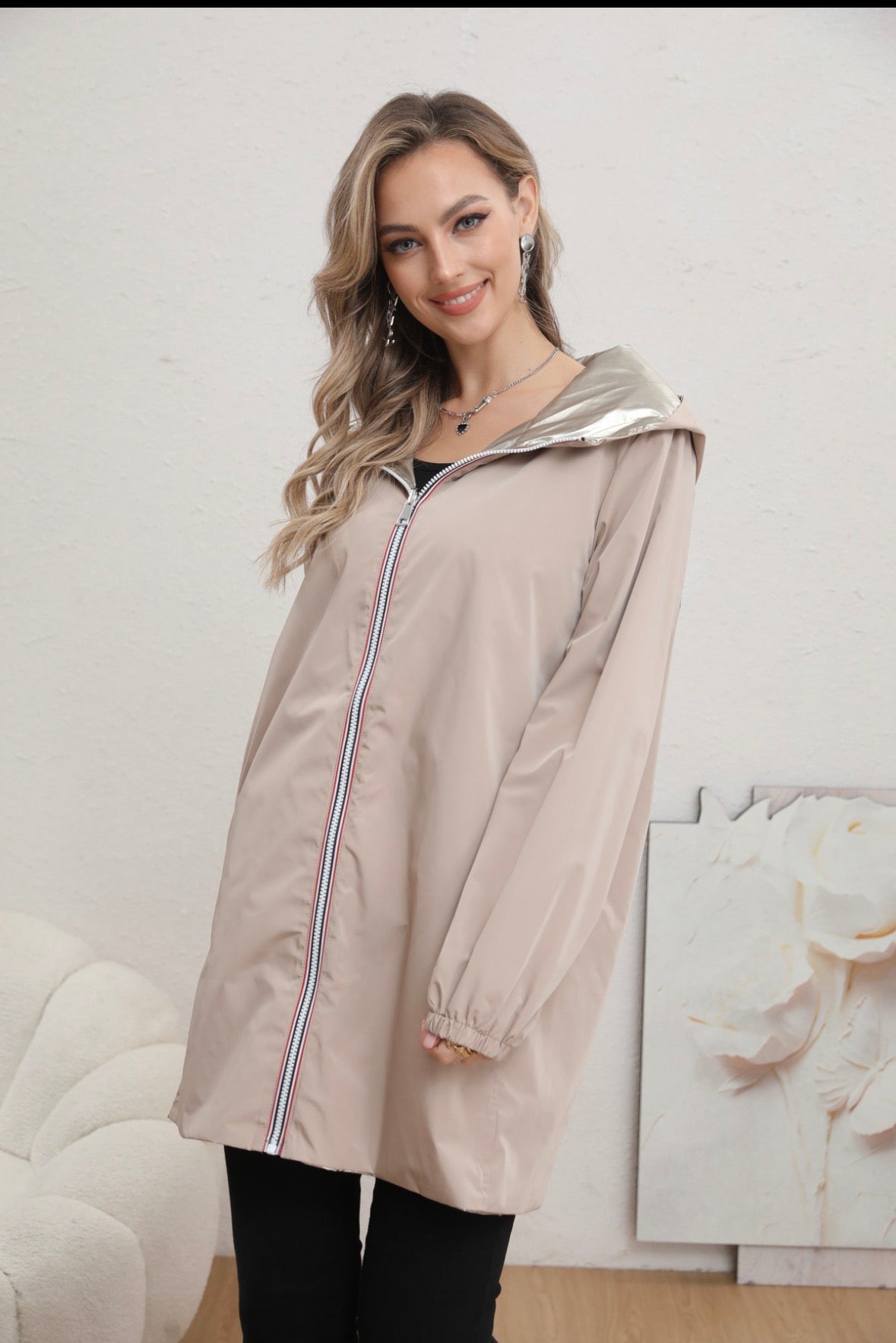 Spria Reversible Beige Gold Raincoat