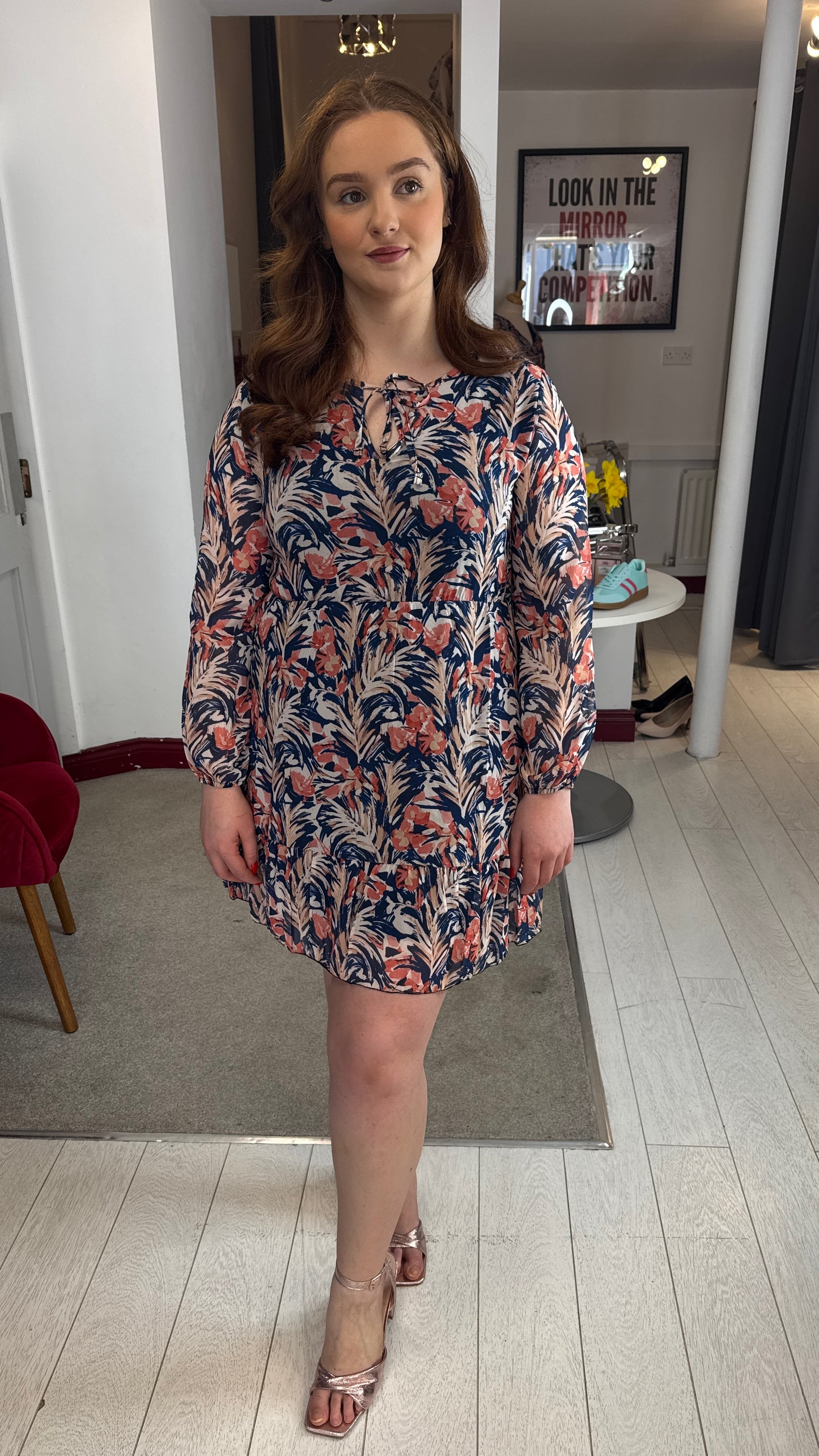 Dina Coral Floral Mini Dress