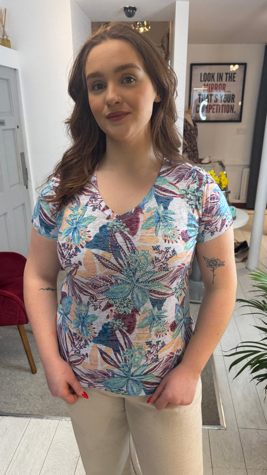 Alanna Aqua Floral Print T-Shirt