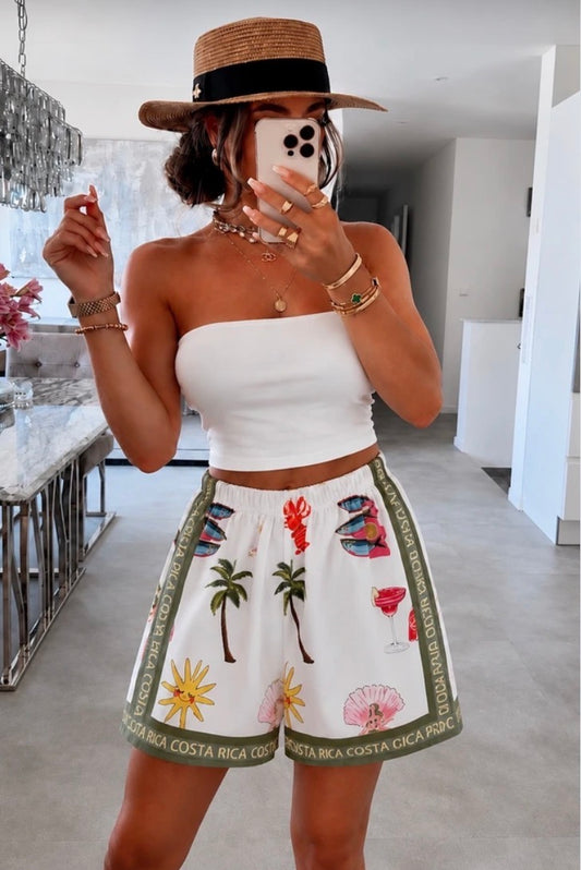 Kelsey Khaki Printed Shorts