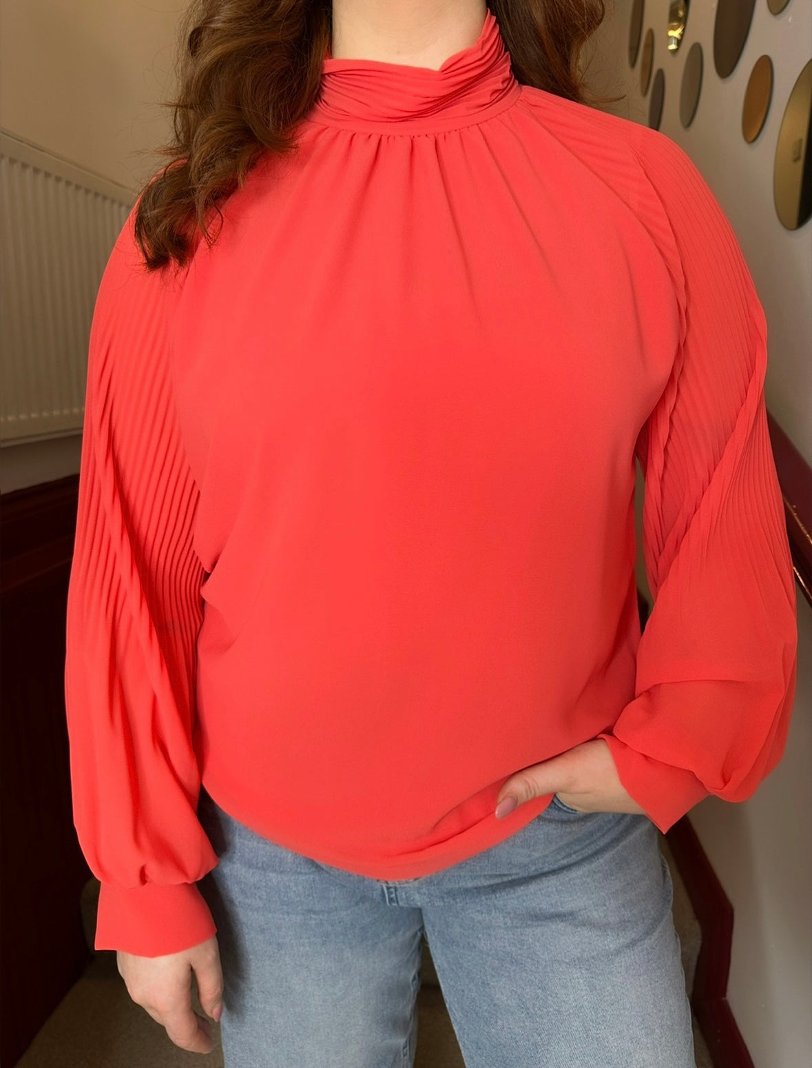 Zaria Coral High Neck Blouse