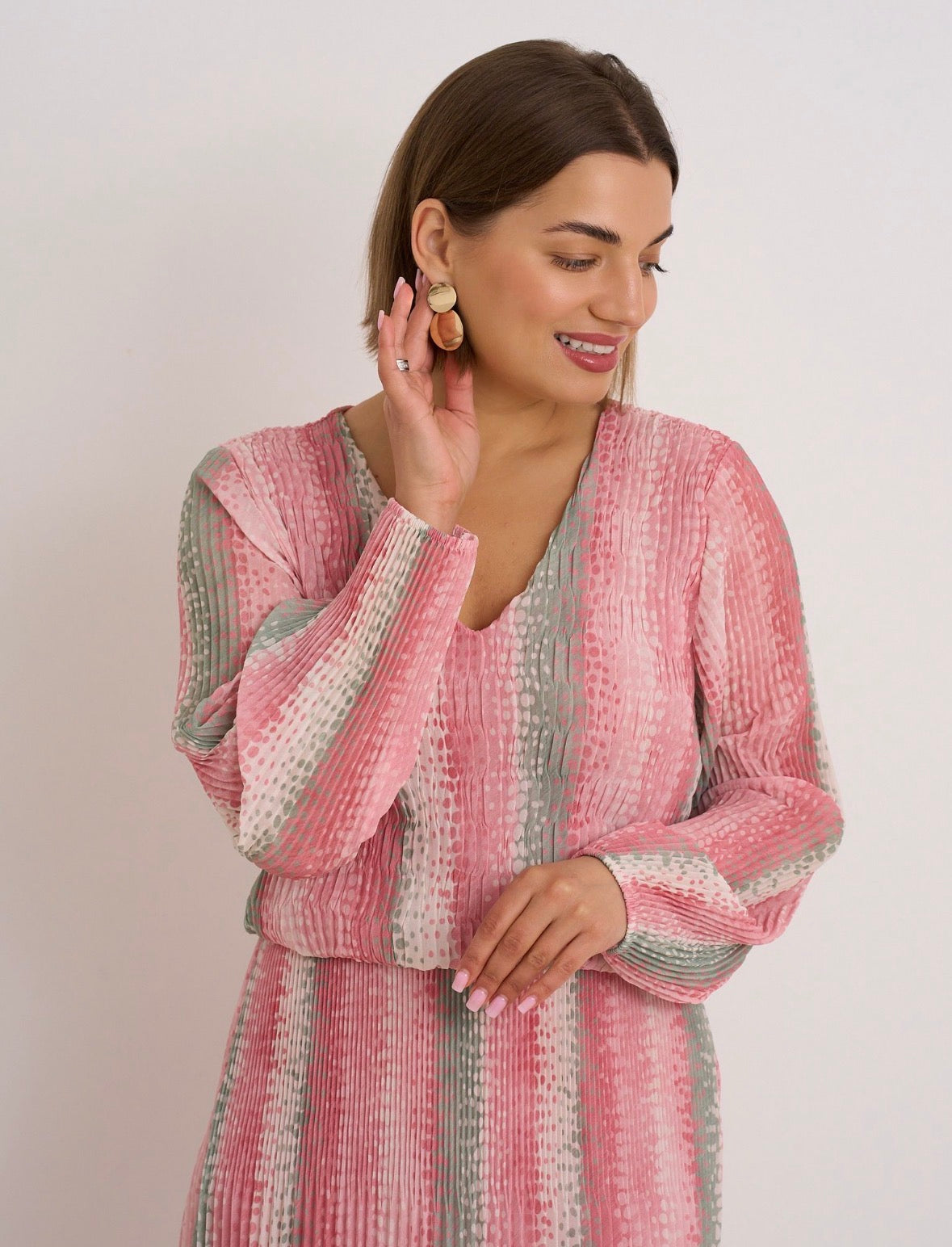 Reagan Coral Pleated Printed Dress