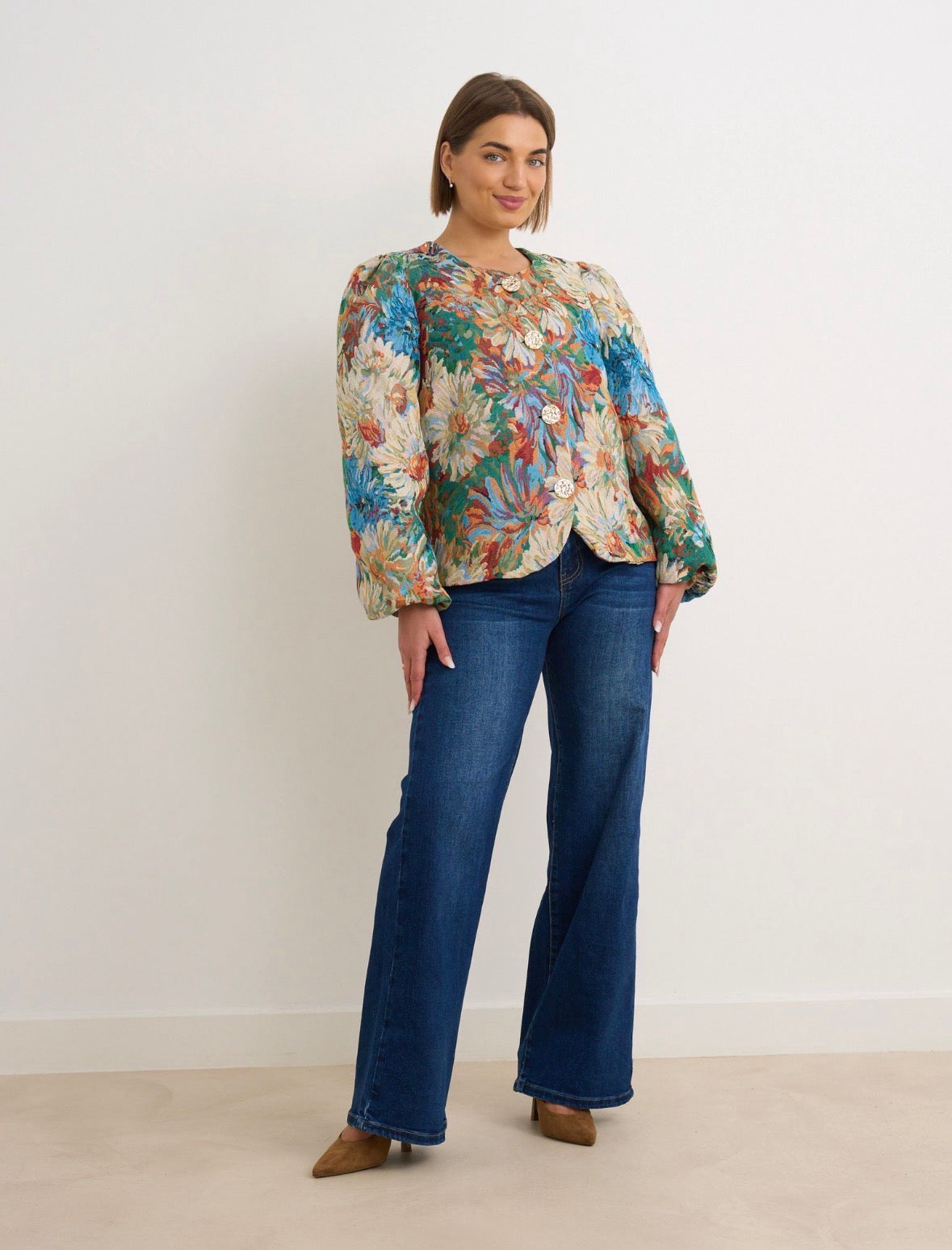 Tyra Emerald Floral Jacquard Print Jacket