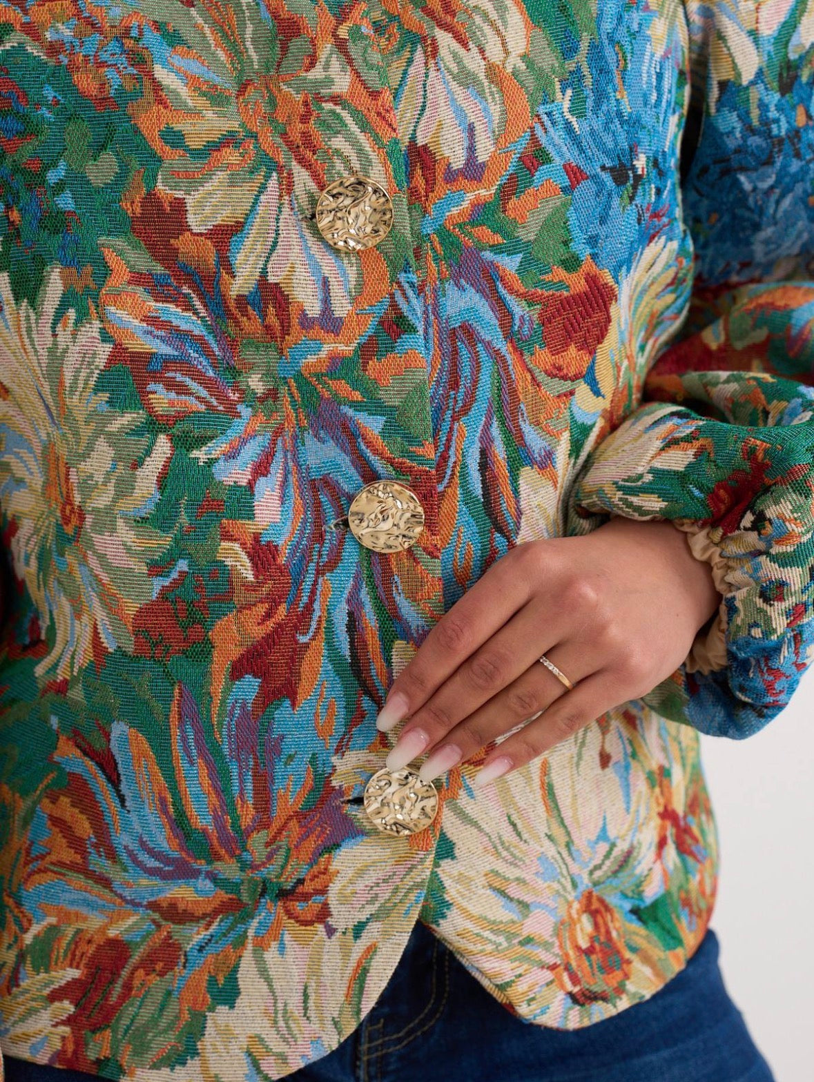 Tyra Emerald Floral Jacquard Print Jacket