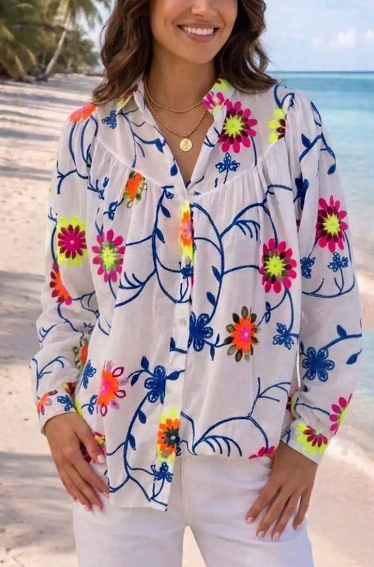 Pixie Neon Floral Print Blouse