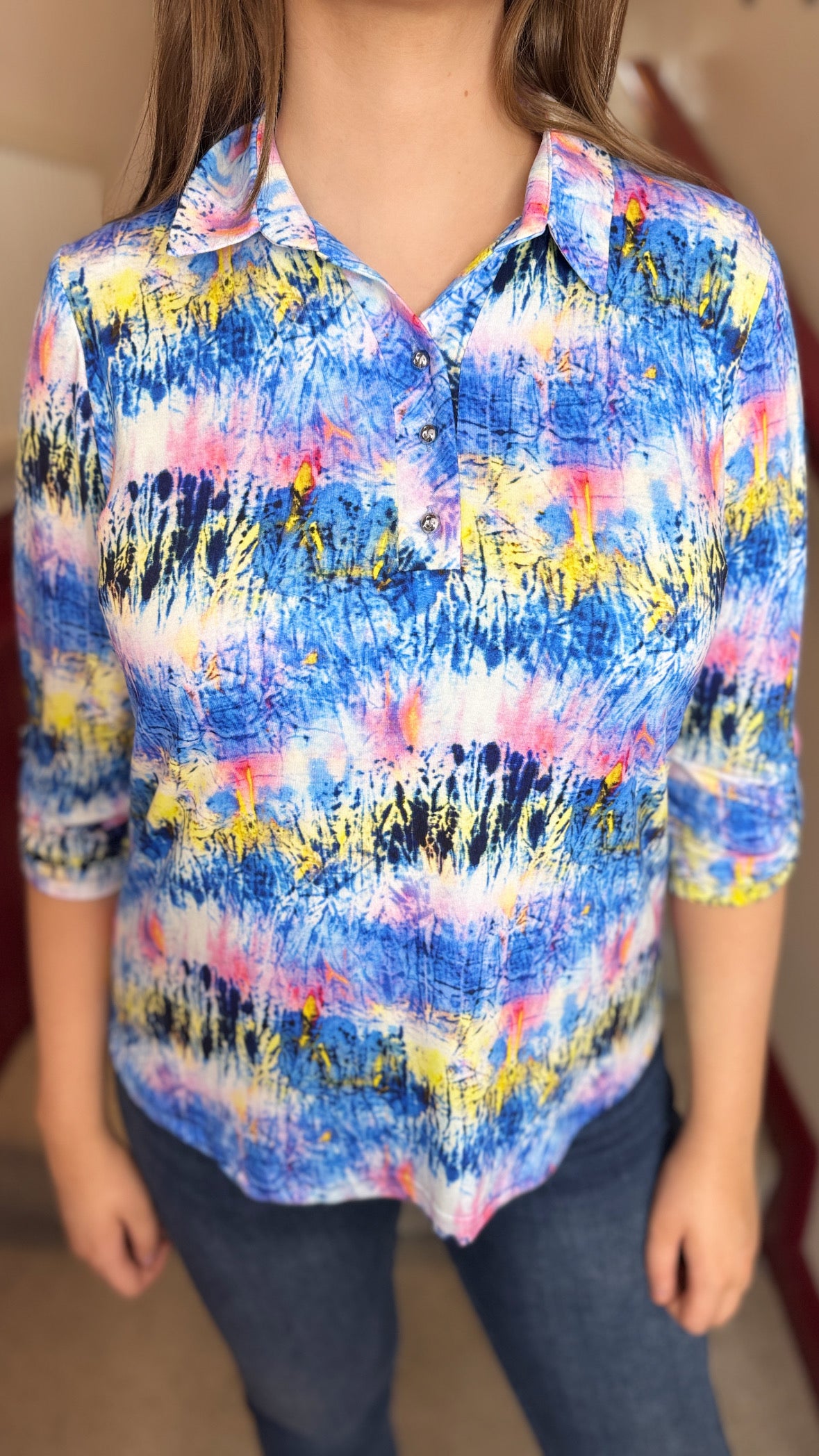 Denise Abstract Print Shirt Collar Blouse