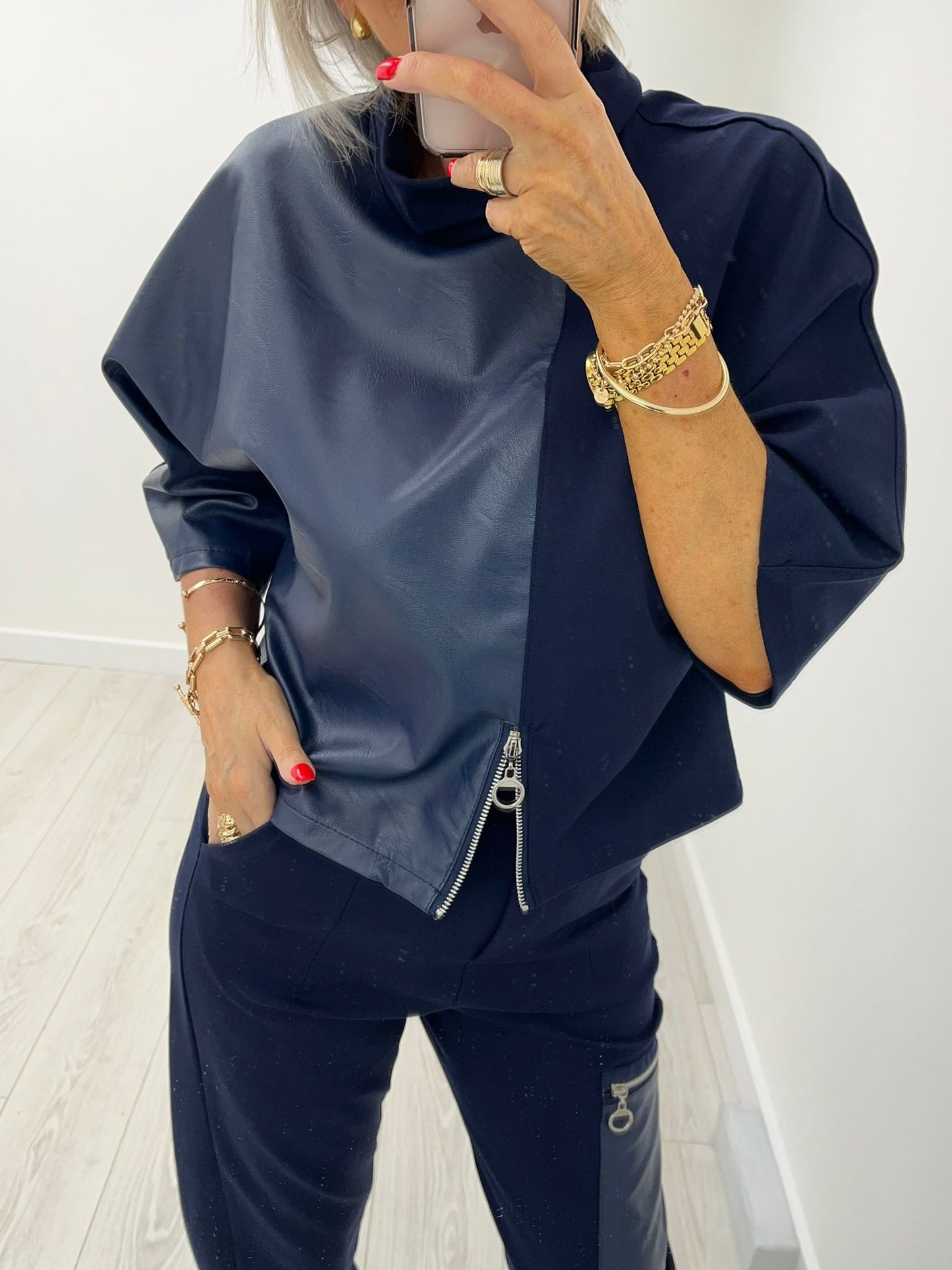 Sammie Navy Leather Blouse