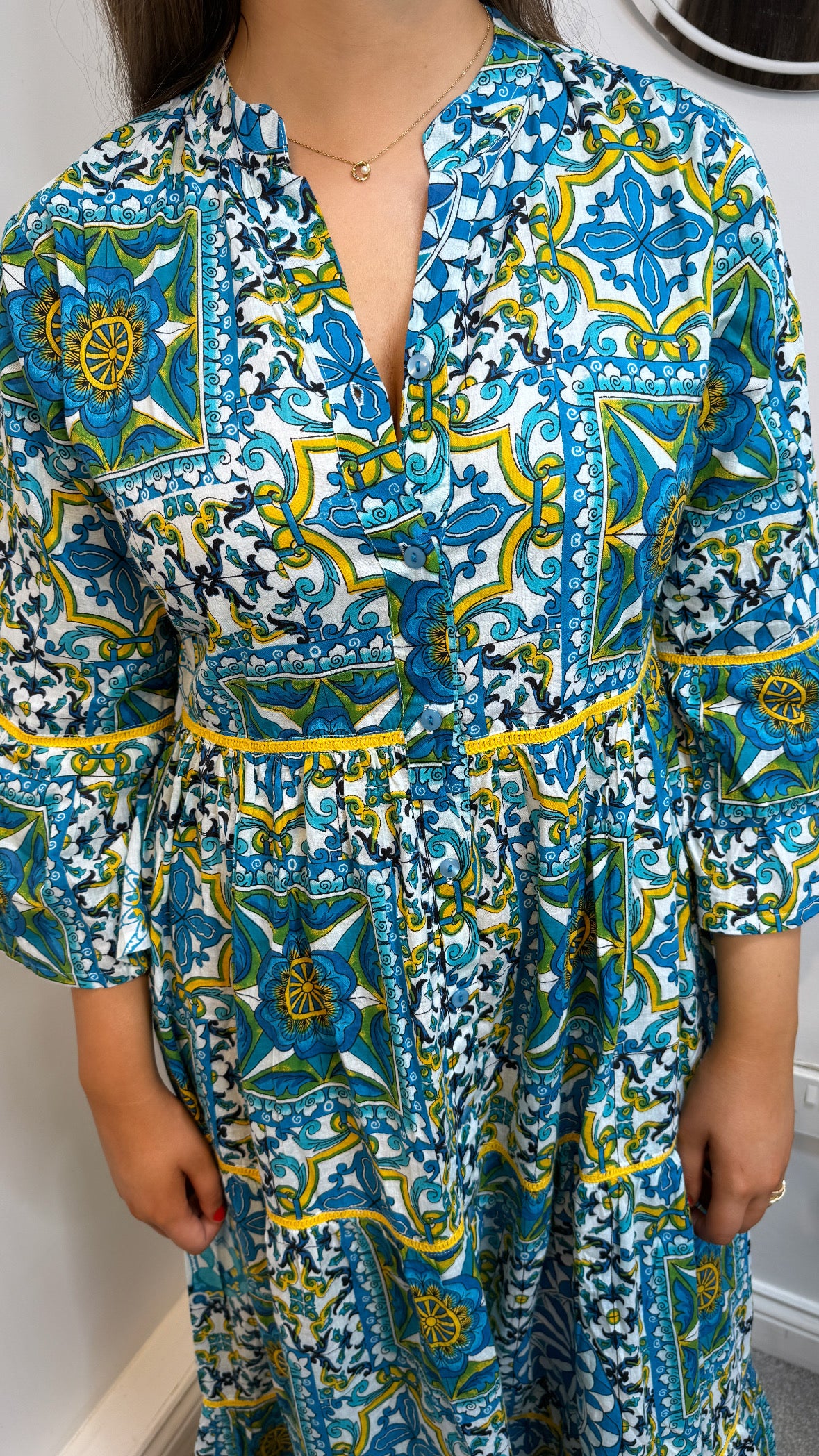 Bhavya Blue Aztec Print Maxi Shirt Dress