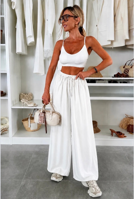 Carla White Satin Feel Trousers