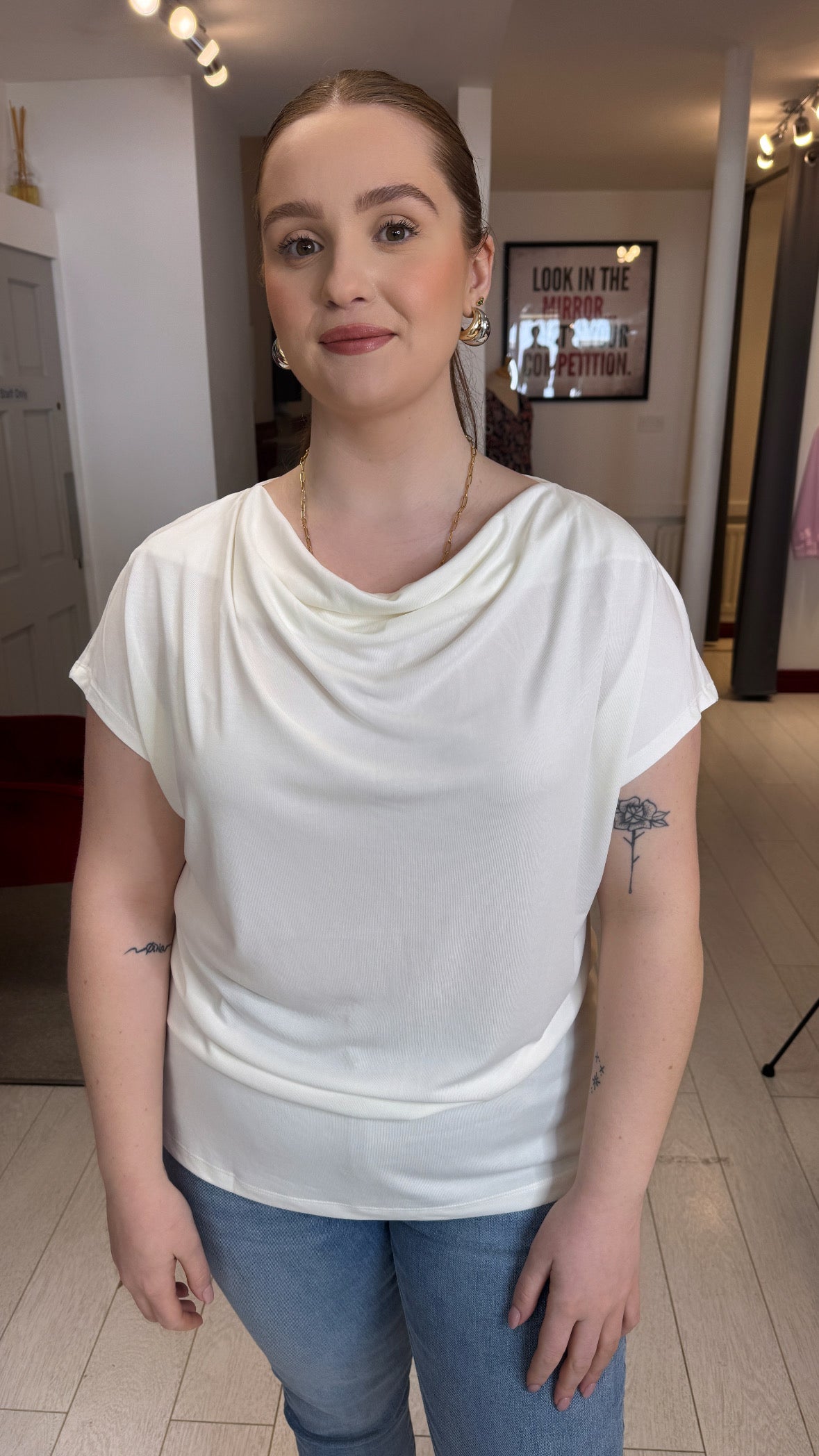 Delia Off White Cowl Neck Blouse