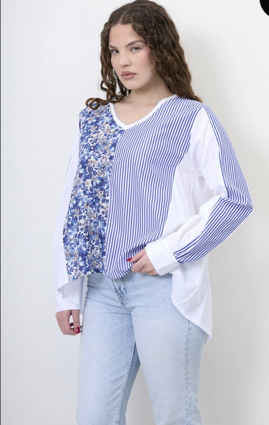 Toni White Striped Blouse