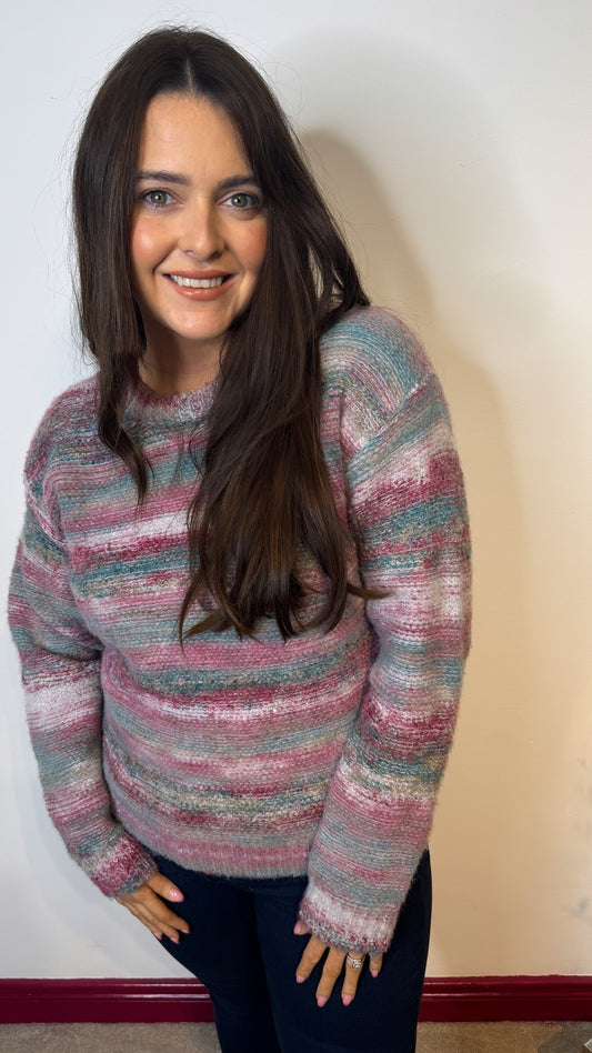 Luxury Pink and Teal Round Neck Jumper