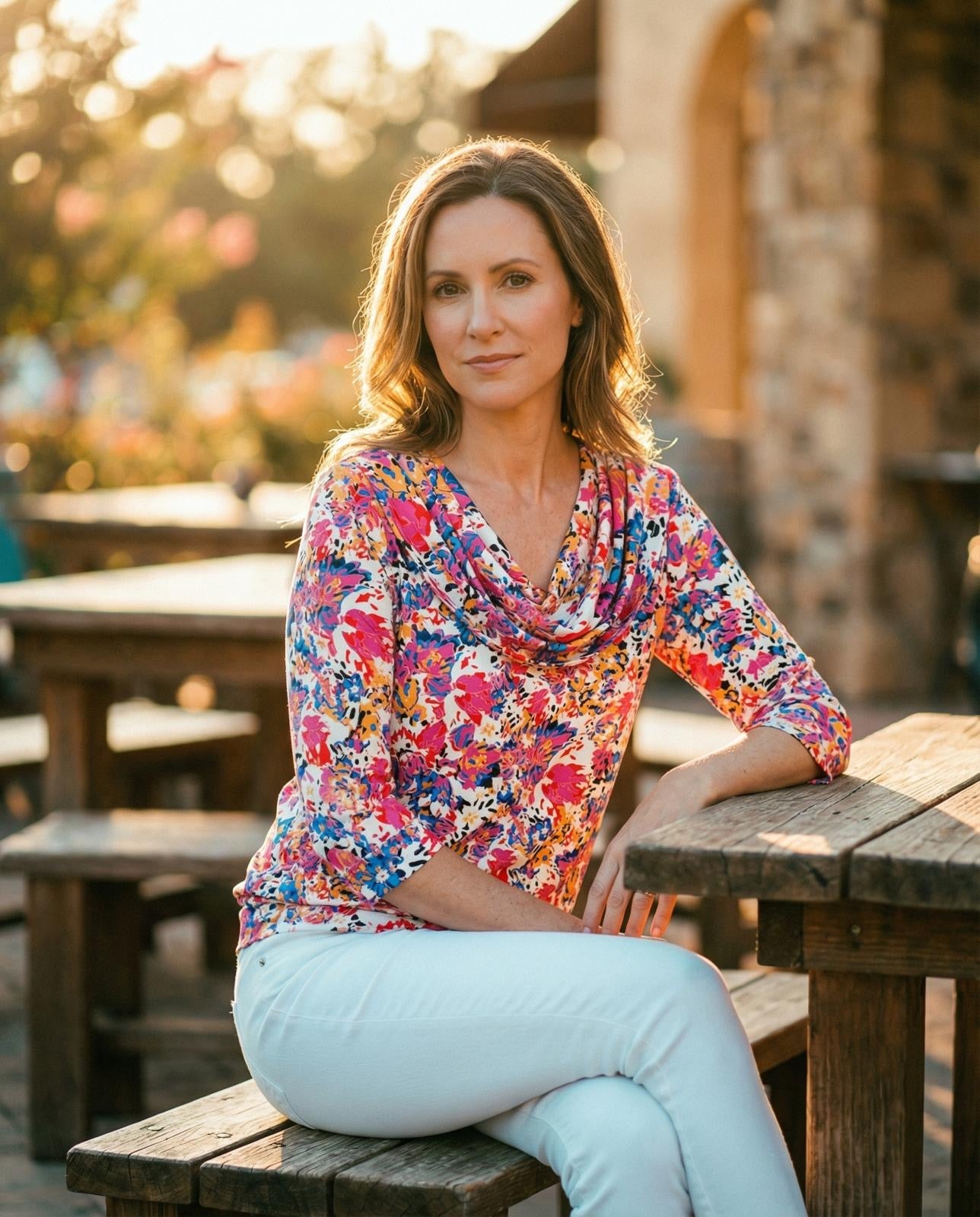 Delia Multi Coloured Cowl Neck Top