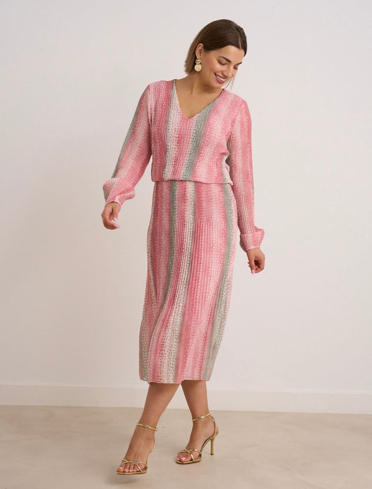 Reagan Coral Pleated Printed Dress