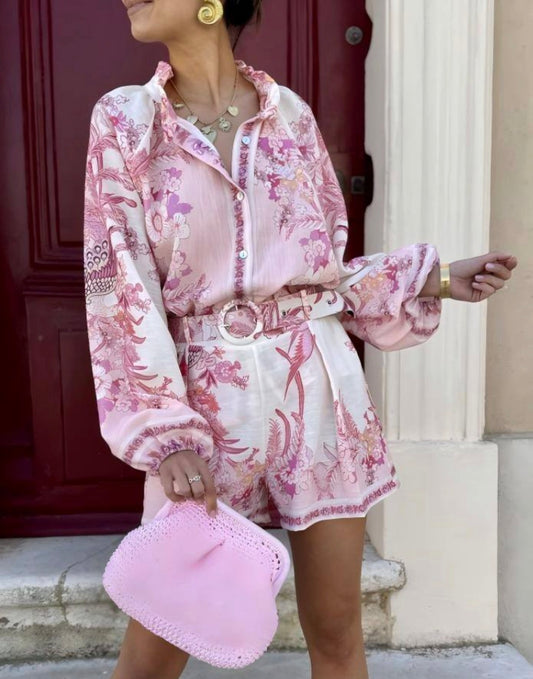 Calista Pink Two Piece Shorts and Shirt Set