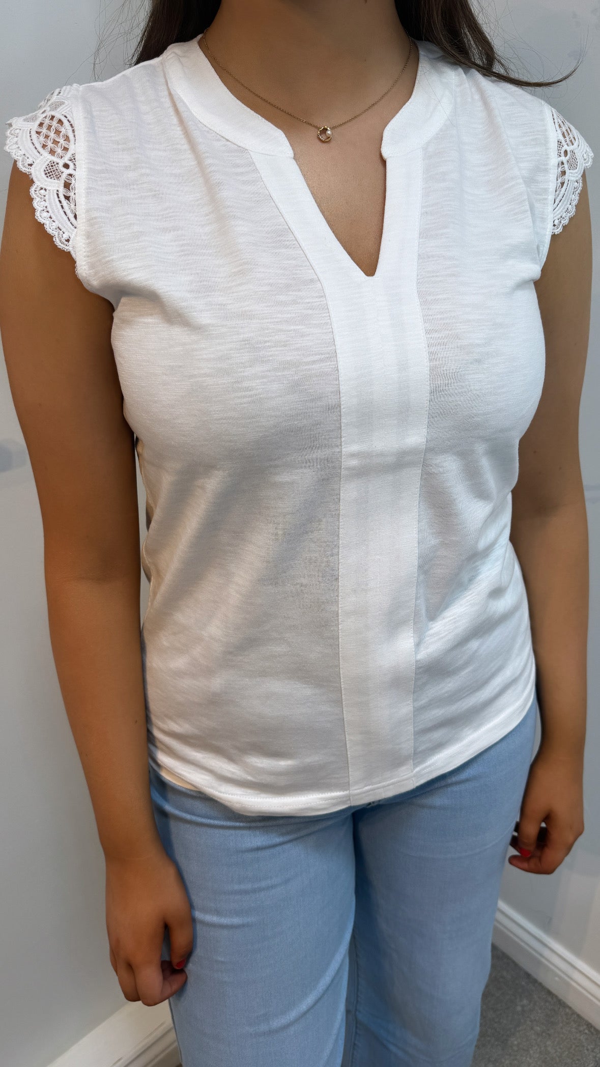 Natalia White Lace Detail T-Shirt