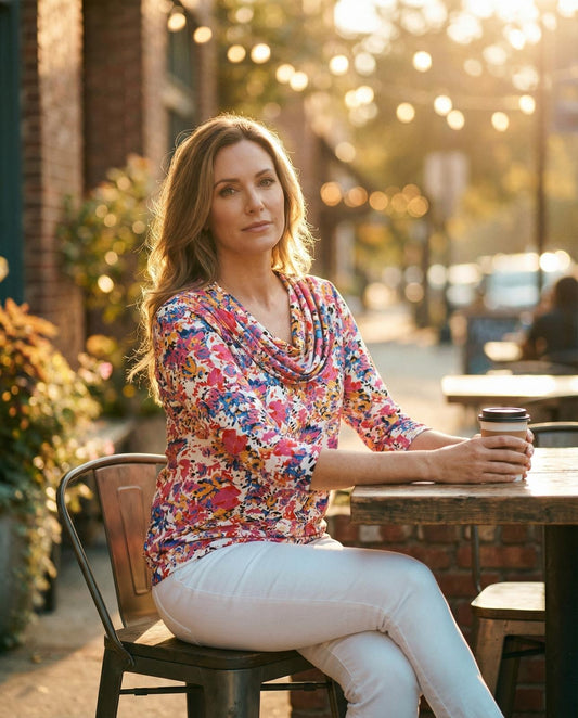 Delia Multi Coloured Cowl Neck Top