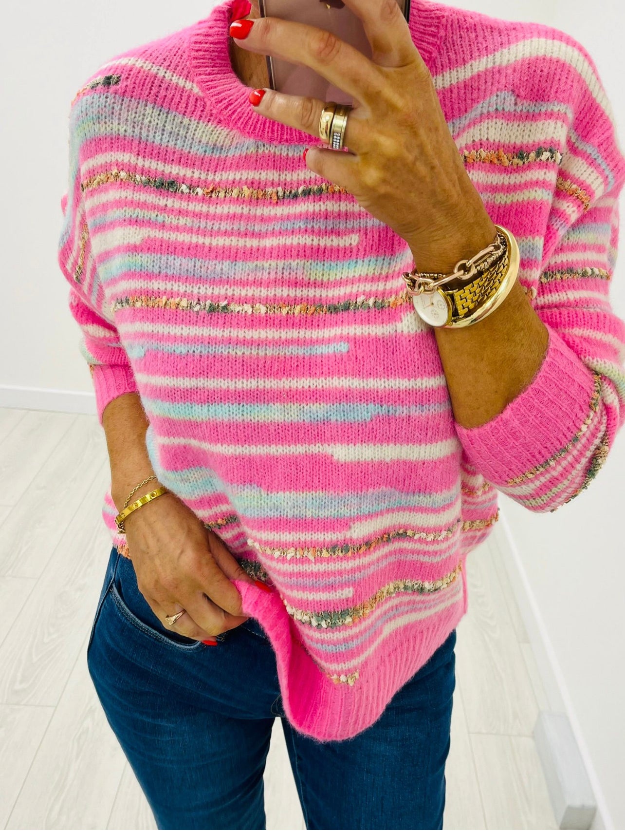 Cara Pink Textured Knit Jumper