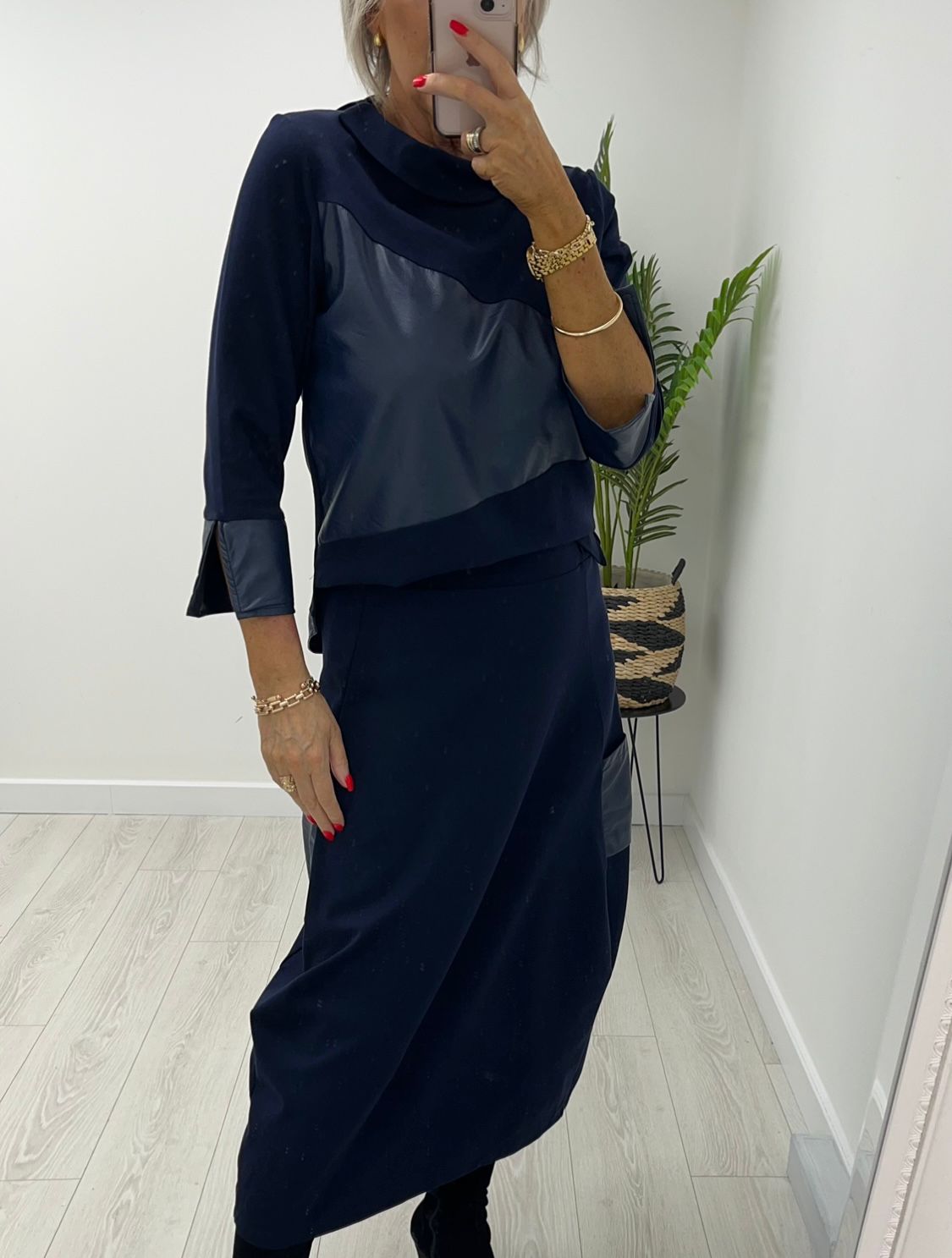 Miley Navy Leather Skirt