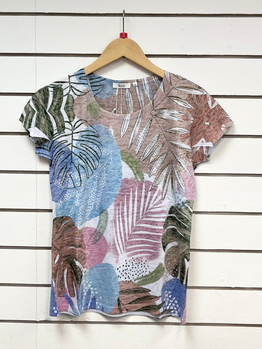 Elaine Pink Leaf Print T-Shirt