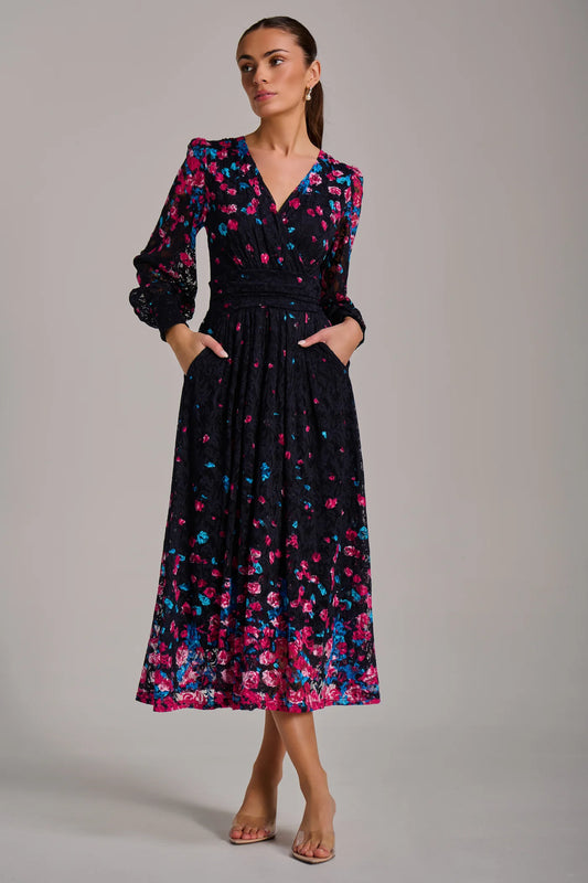 Nadia Floral Print Midi Lace Dress
