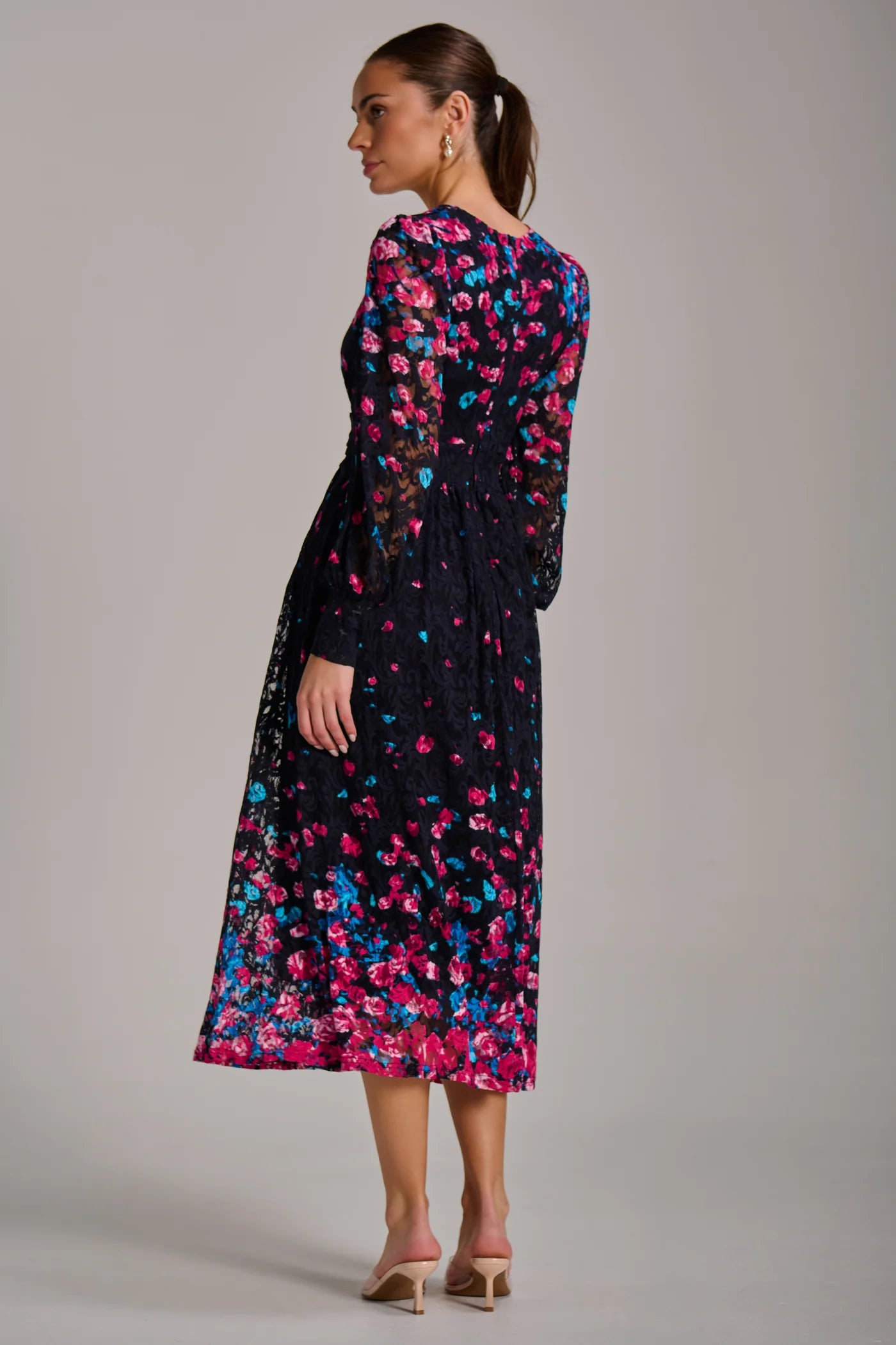 Nadia Floral Print Midi Lace Dress