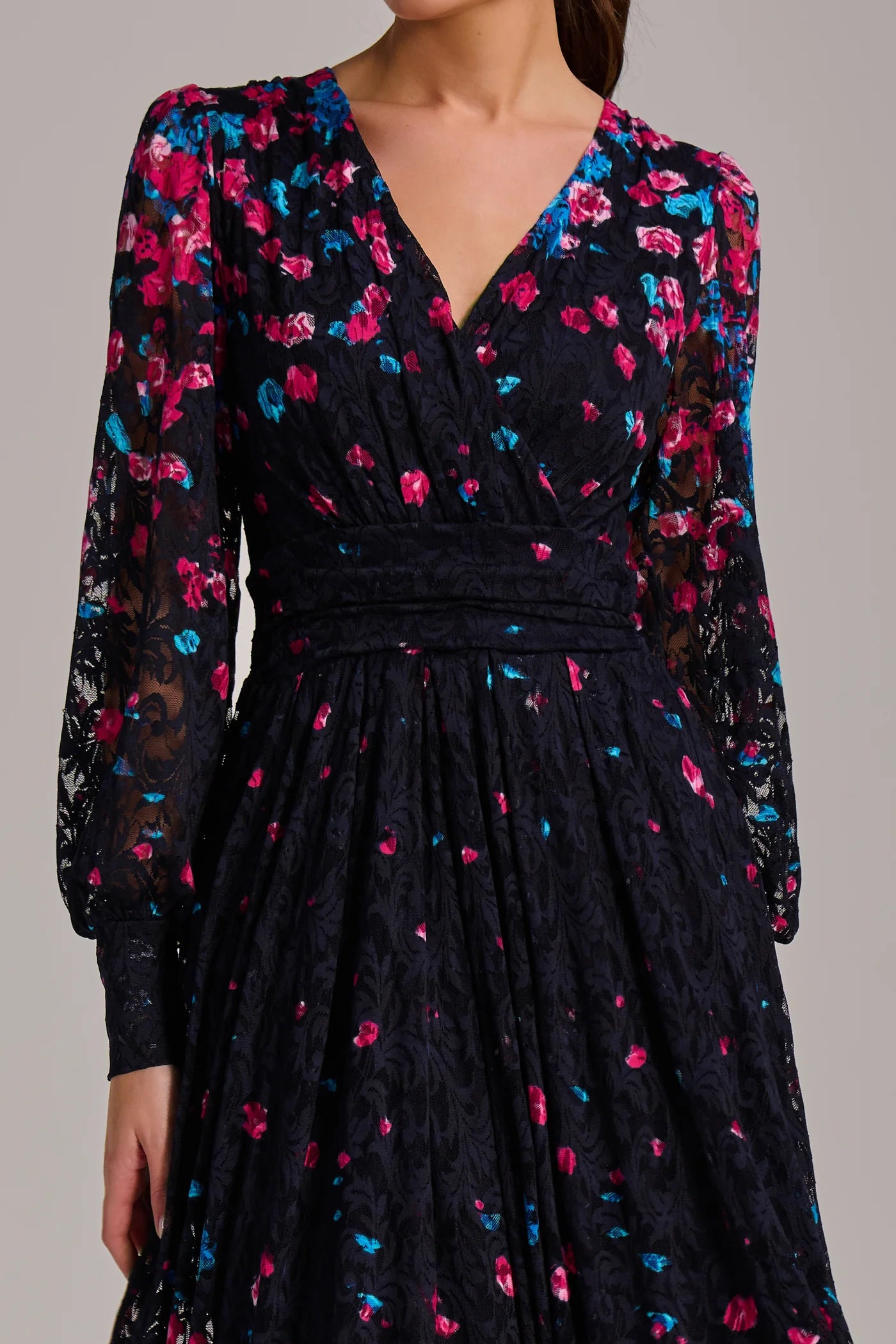 Nadia Floral Print Midi Lace Dress