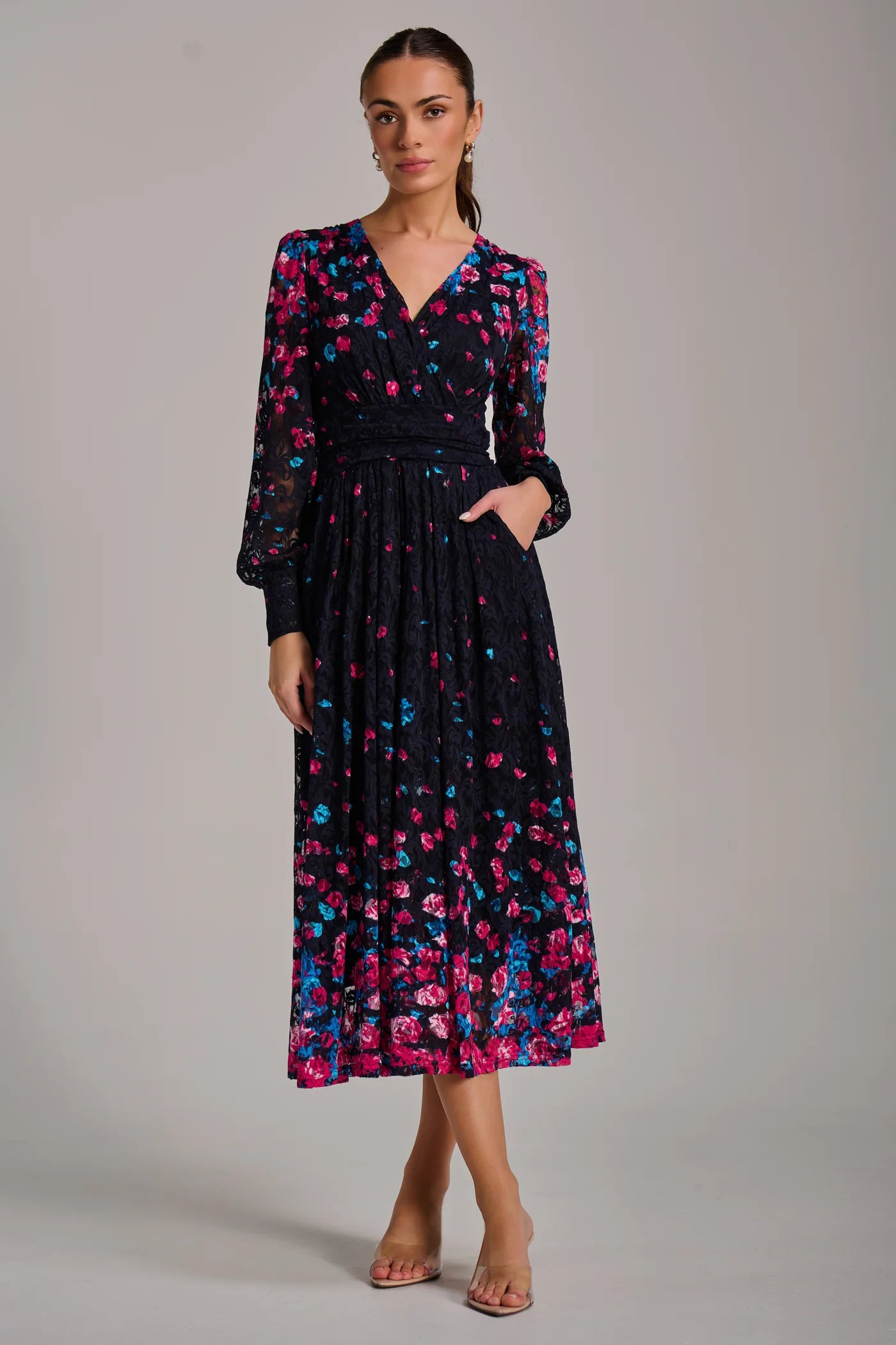 Nadia Floral Print Midi Lace Dress