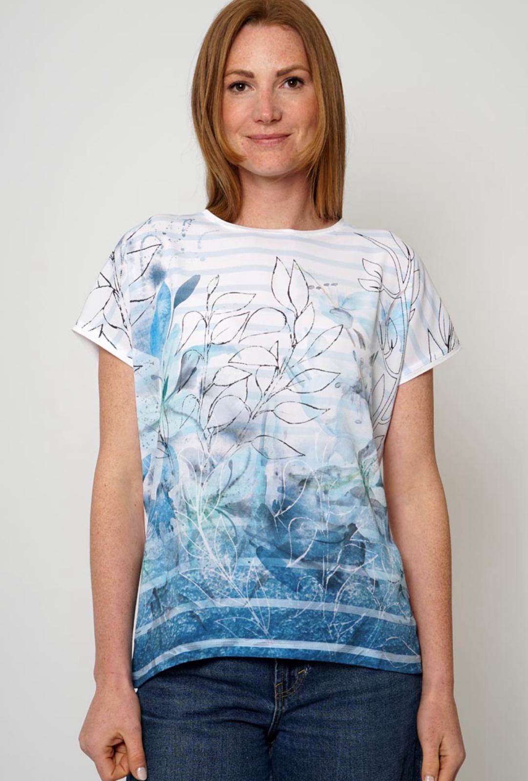 Faye Blue Floral Ocean Patterned T-Shirt