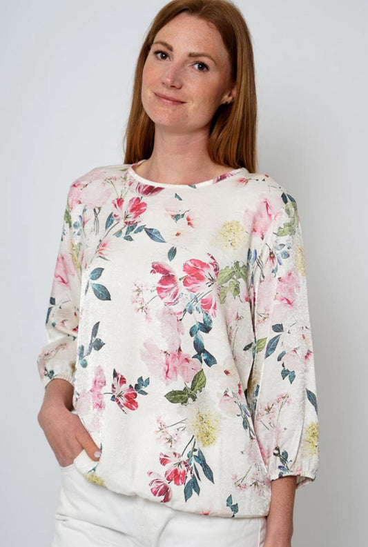 Orlagh Floral Beige Keyhole Blouse