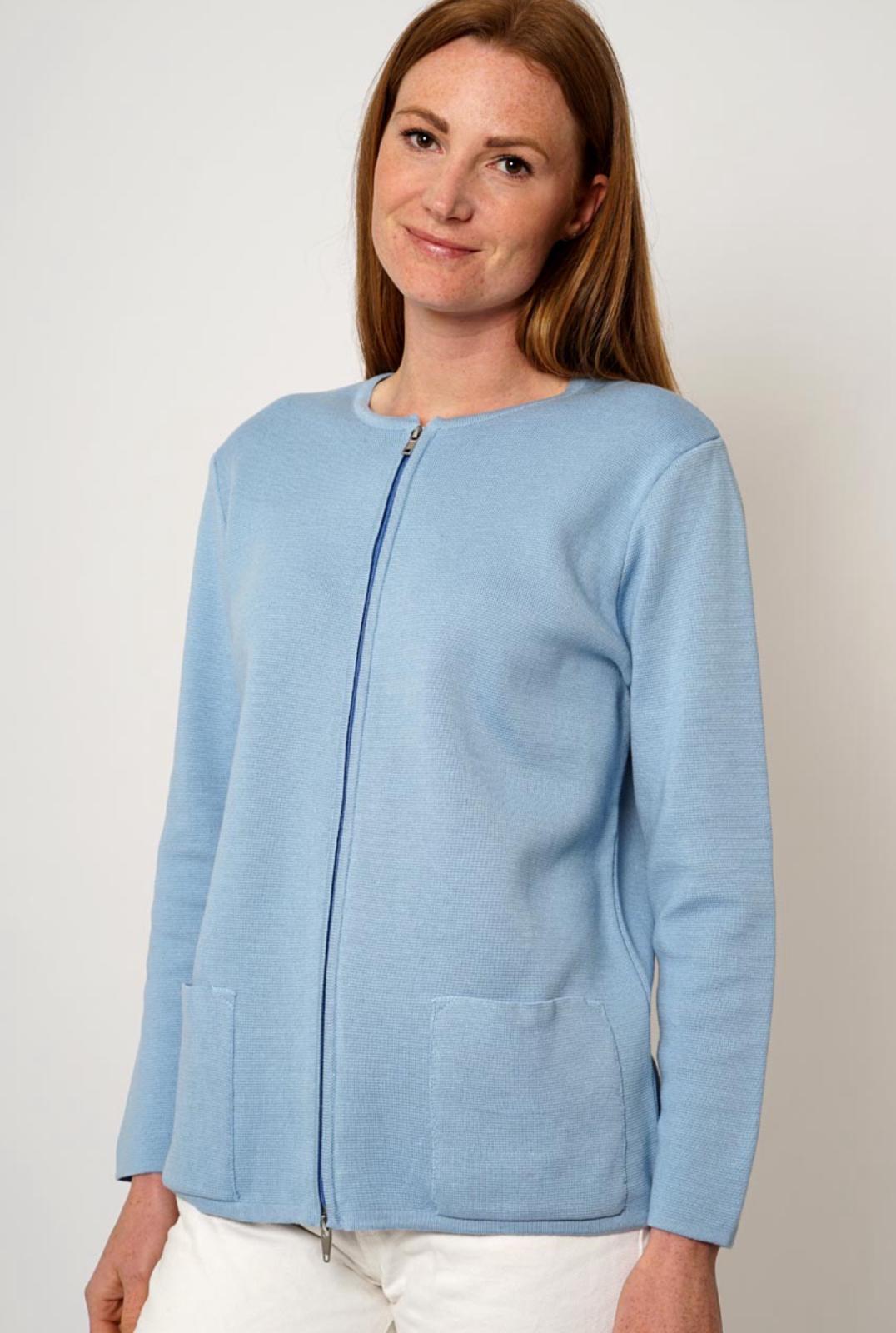 Lori Light Blue Full Zip Luxury Cotton Cardigan