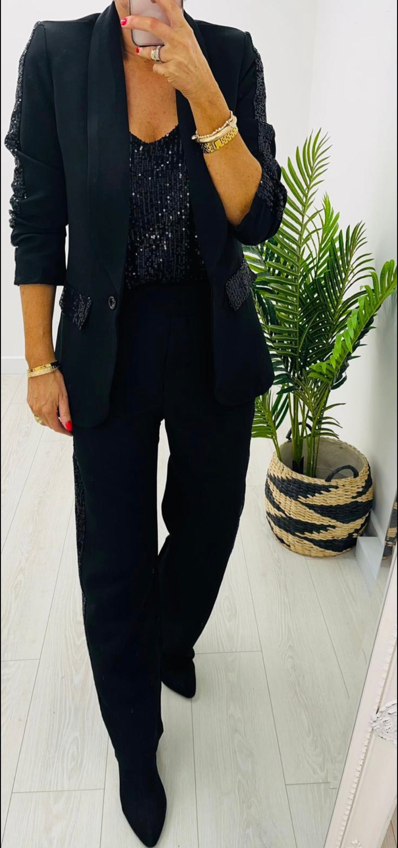 Louisa Black Sequin 2 Piece Trouser Suit