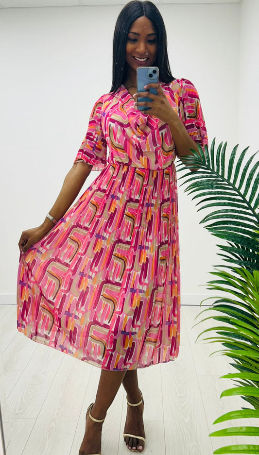 Sarah Pink Pleated Dress