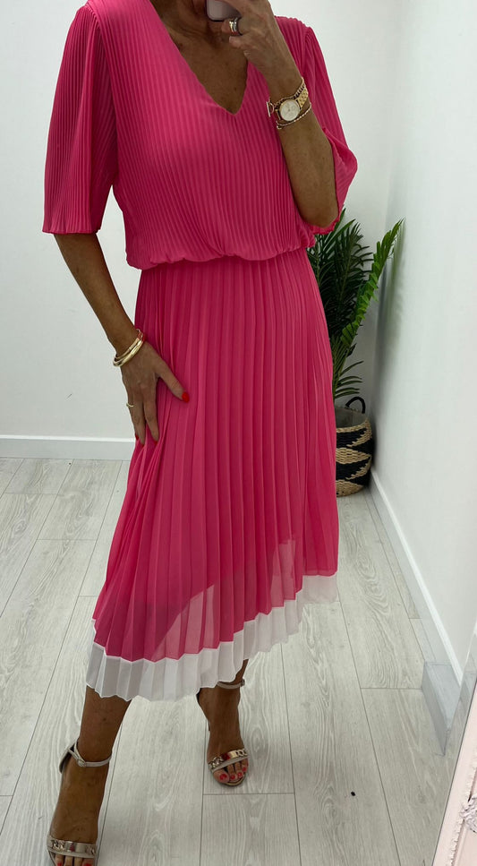 Cara Candy Pink Pleated Dress