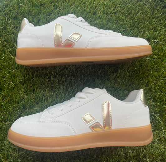 Aimee White and Silver Trainers
