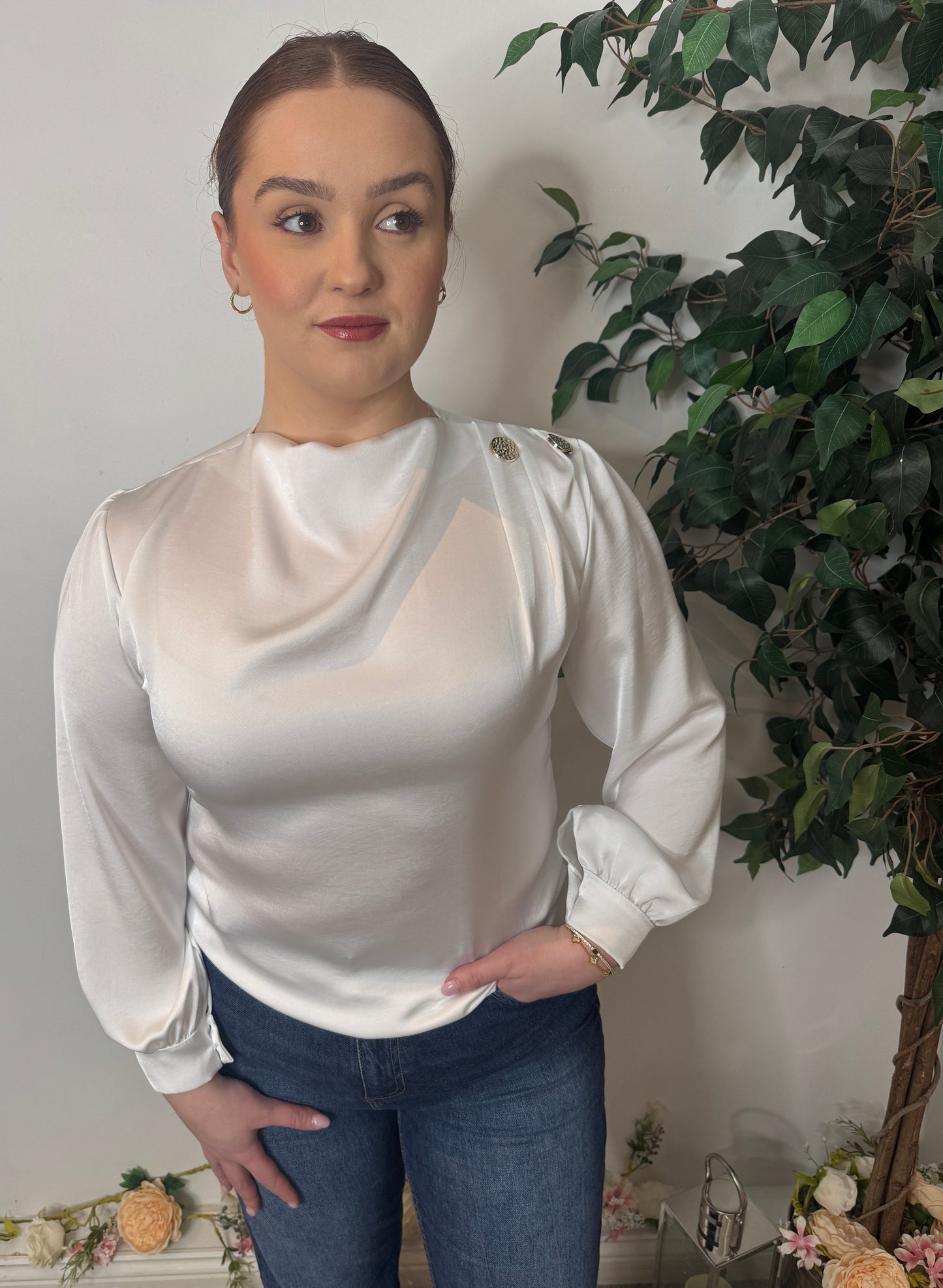 Toni White Satin Blouse