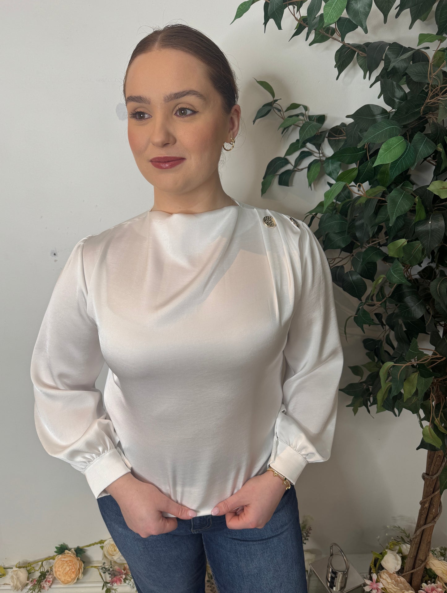 Toni White Satin Blouse