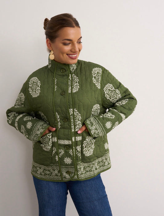 Rosa Khaki Paisley Print Quilted Jacket