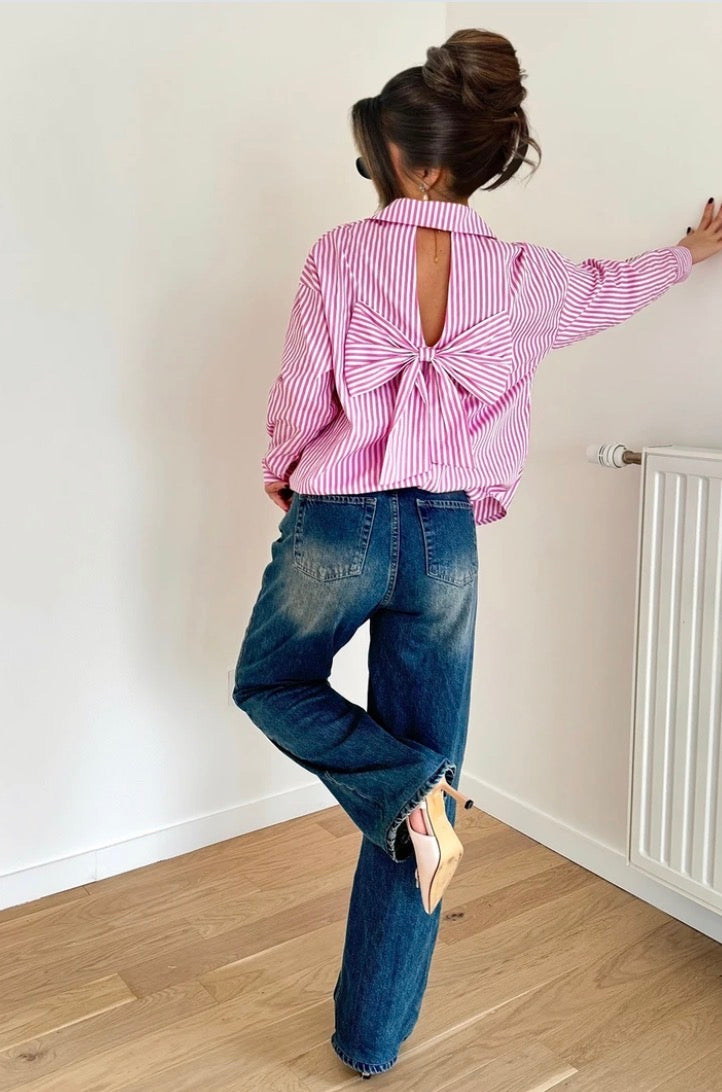 Emmy Pink Bow Back Stripe Shirt