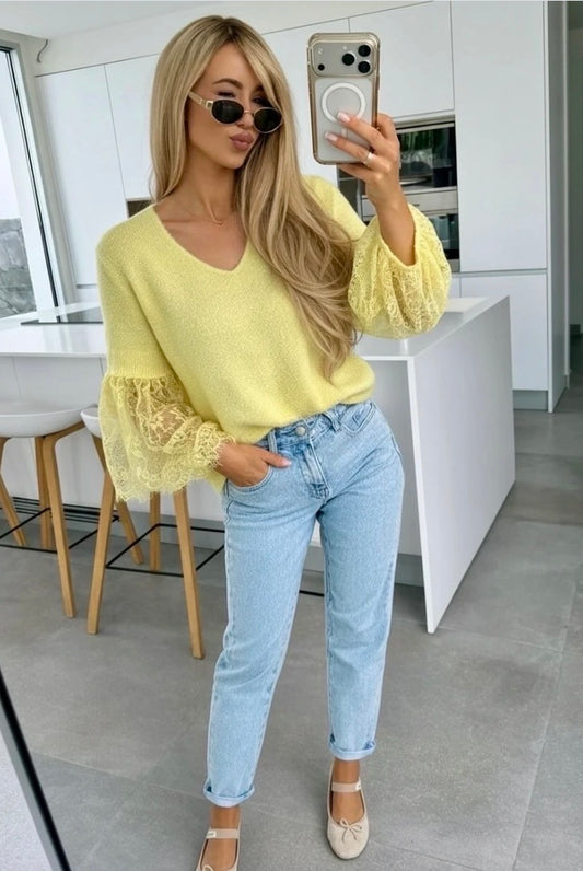 Lily Lemon Lace Sleeve Jumper