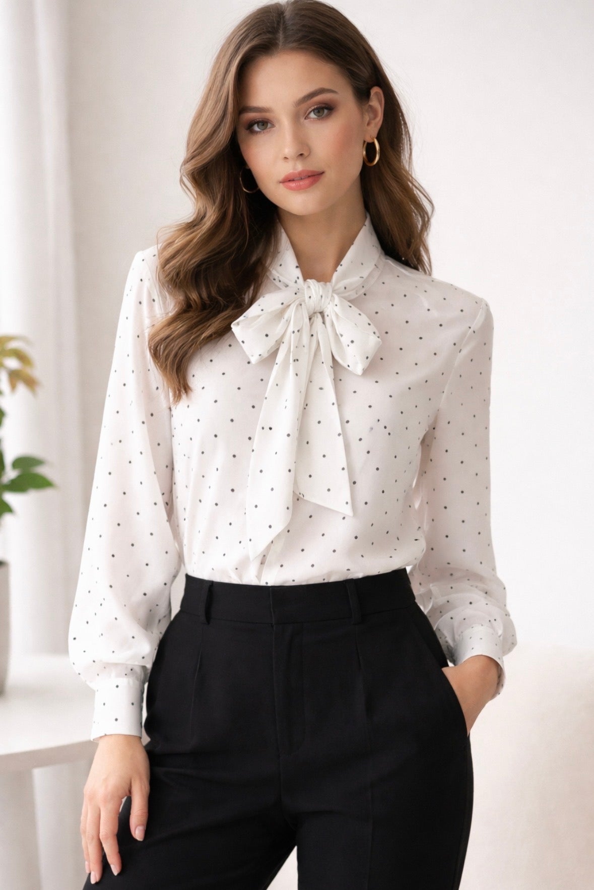 Cassie Polka Dot Tie Neck Blouse