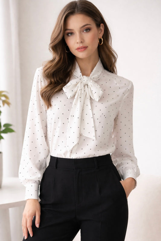 Cassie Polka Dot Tie Neck Blouse