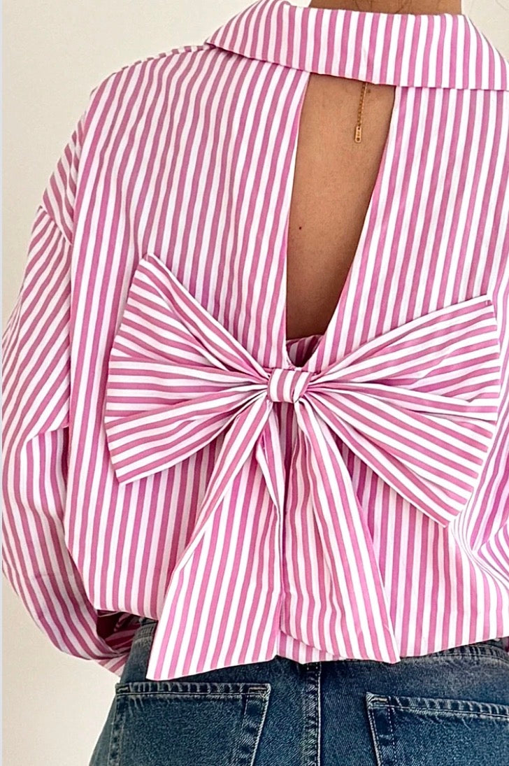 Emmy Pink Bow Back Stripe Shirt