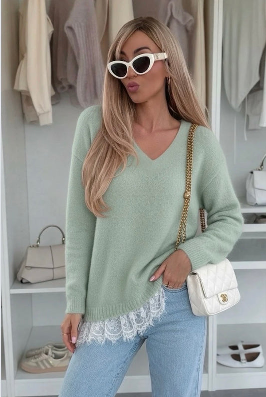 Ariel Aqua V Neck Sweater