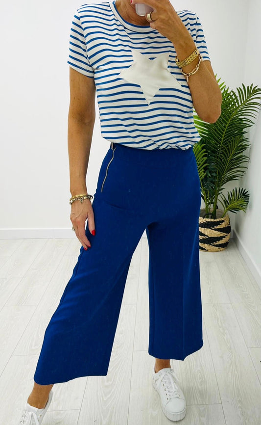 Sandy Blue Cropped Palazzo Pants