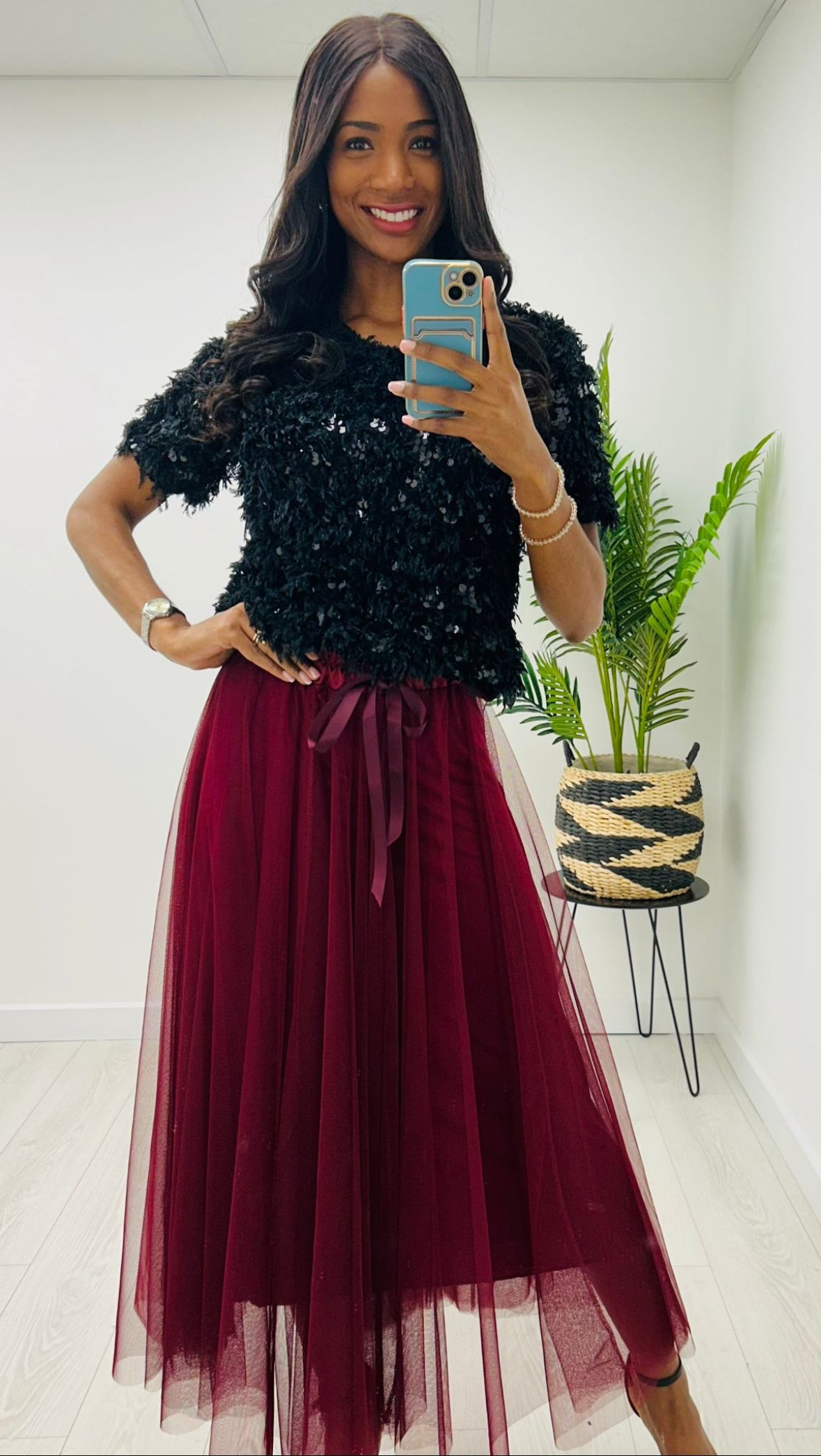 Keira Burgundy Tulle Skirt