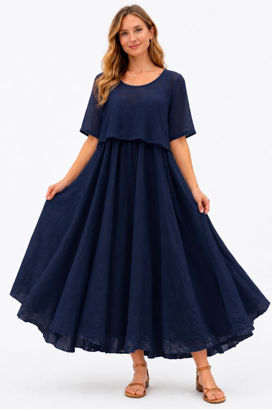 Alia Navy 2 In 1 Cotton Dress